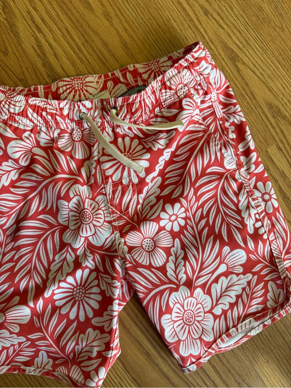 🟢3/$15 🌺 Fair Harbor Boys Size S Soft Floral Swim Shorts | Red White Hawaiian Pr